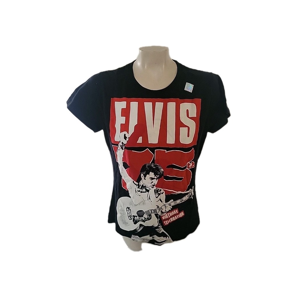 ELVIS PRESLEY‎ GUITAR IN HAND Licensed Women's Graphic Tee Shirt XL 1975 Retro